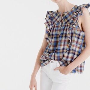 J. Crew Ruffle Top in Vintage Plaid Sunflower Multi Sz 12